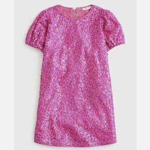 NEW NWOT J. CREW CREWCUTS SEQUIN PINK PURPLE FUSCHIA PUFF SLEEVE DRESS SIZE 8